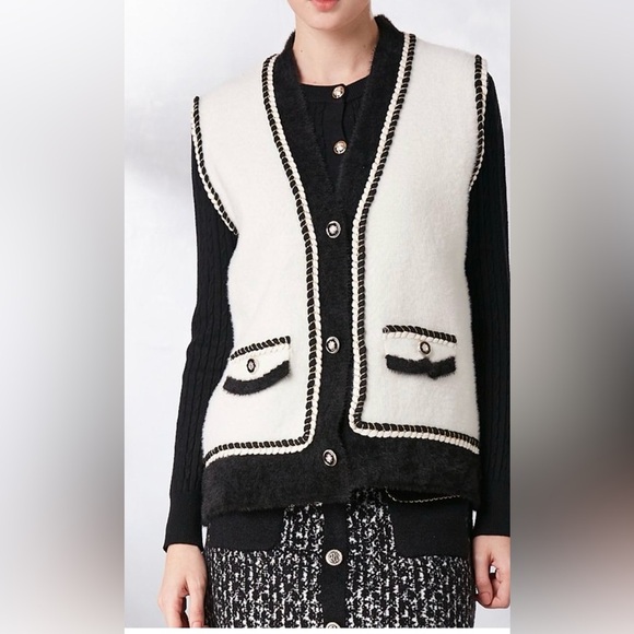 QED London Ivory Contrast Trim Vest S/M – NWT - Picture 2 of 14